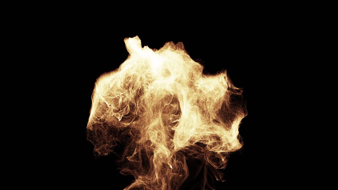 Particelle Infuocate Astratte in Esplosione e Dissoluzione su Sfondo Nero