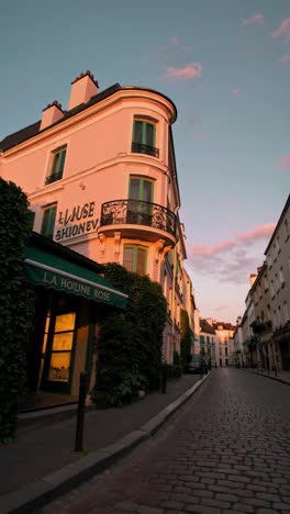 la maison rose in montmartre, paris at golden hour