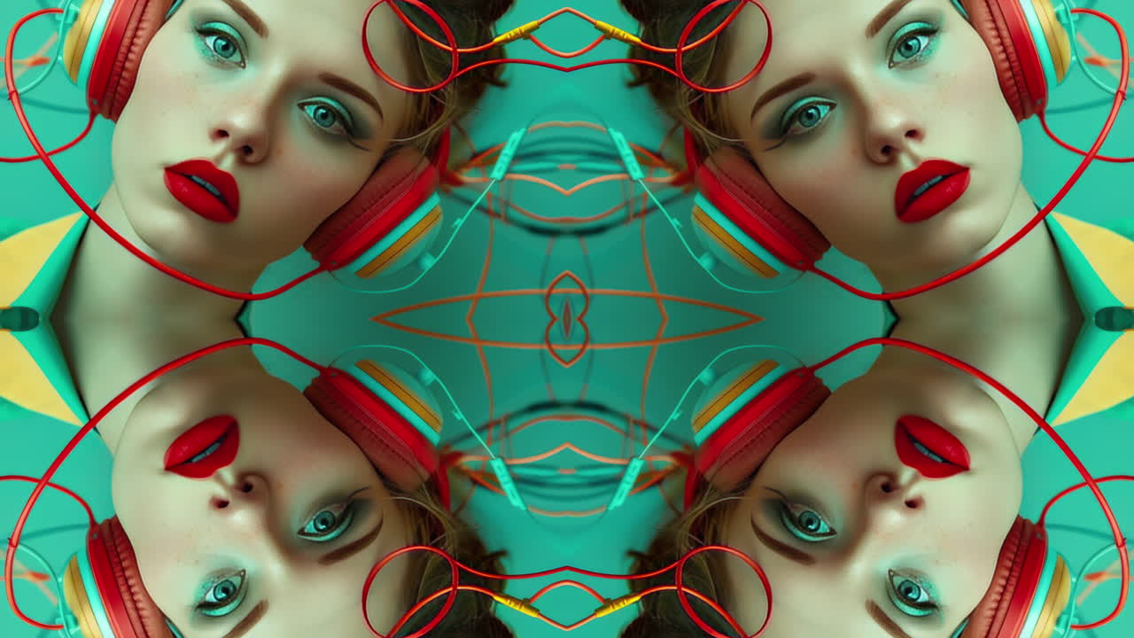 fotos femeninas con auriculares de música y cables generados con ai