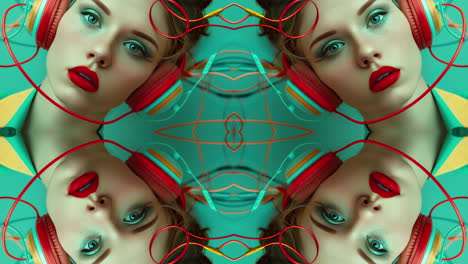 fotos femeninas con auriculares de música y cables generados con ai