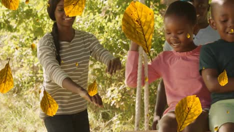 Animation-of-falling-yellow-over-african-american-family