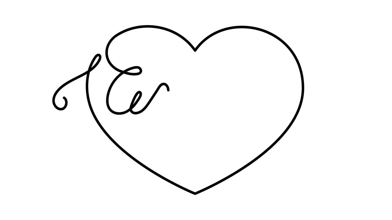 ilustración animada. corazón continuo de una línea y texto cursivo amor (amor en español). estilo minimalista dibujado a mano. video 4k