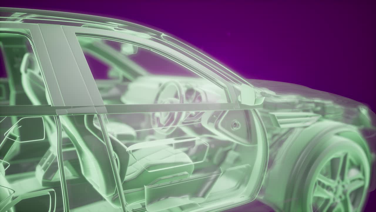 Animazione olografica di modello auto wireframe 3D con motore