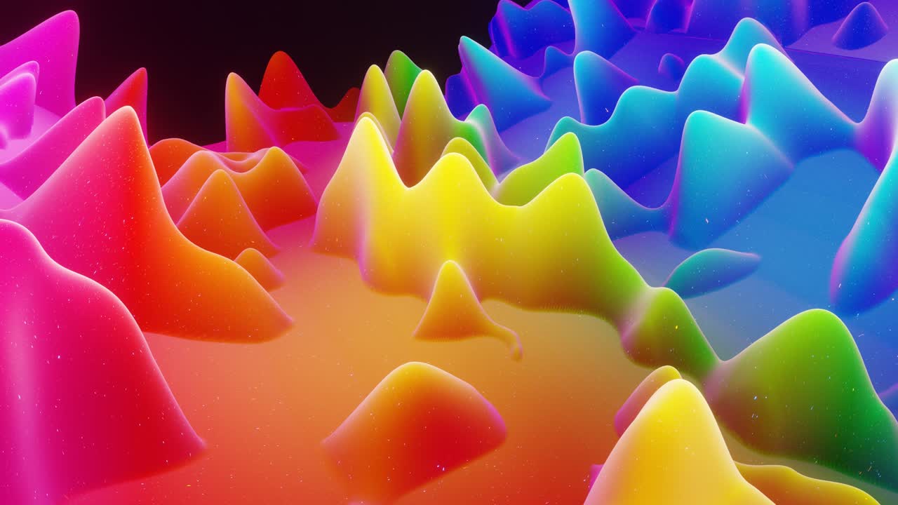 hermosa superficie abstracta en 3d con chispas de brillo, ondas extrudidas o desplazadas se transforman en bucle. gradiente de arco iris, material mate suave como la dulzura de la morfología o la mermelada con un ligero resplandor interno.