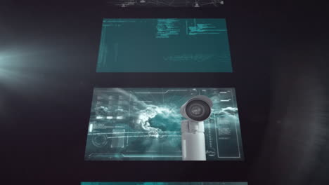 Animation of data processing on screens over on black background