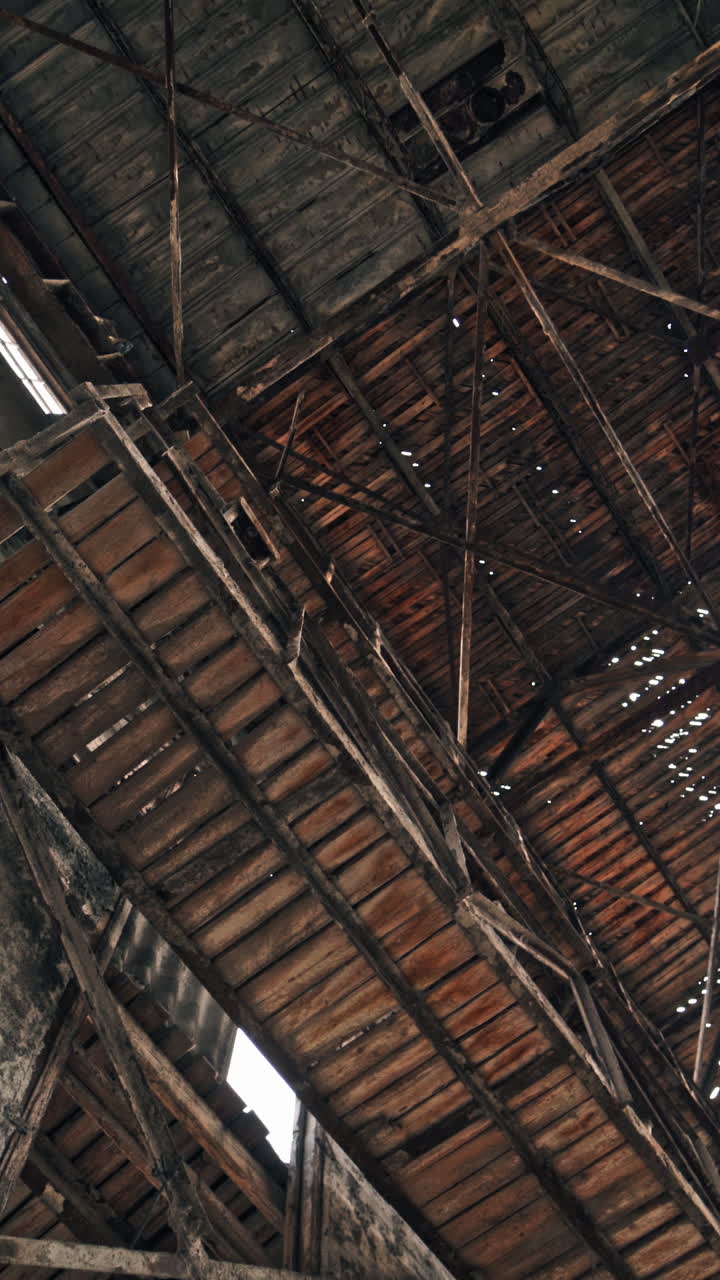 Abandoned ruined industrial factory building. Ruins and demolition concept Vertical video