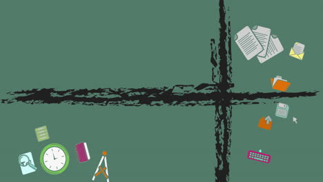 animación de múltiples iconos sobre pintura negra contra un fondo abstracto.