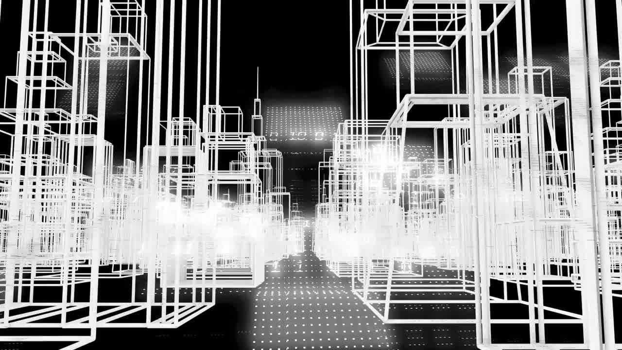 3d 도시 풍경 위의 데이터 처리 애니메이션