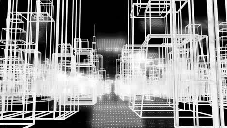 animación del procesamiento de datos sobre el paisaje urbano en 3d