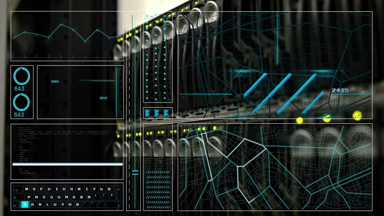 Animation of data processing over server room
