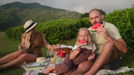 family picnic in a tea plantation