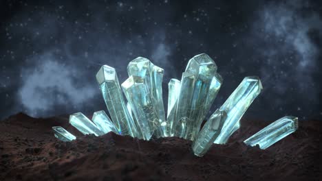 gemstones quartz minerals crystals on alien planet 3d render animation