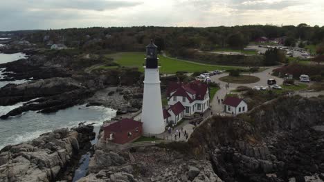 drone view of seaside lighthouse in portland, maine