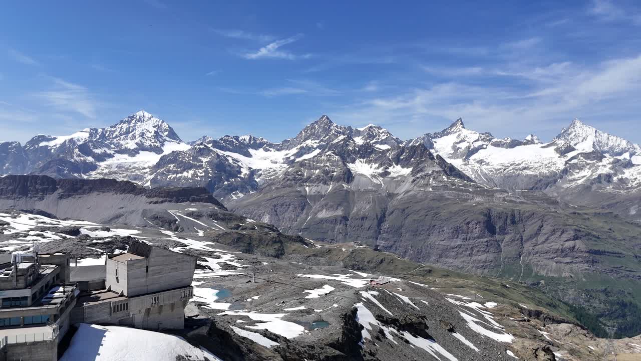 Cable car station Godala lift Zermatt , Switzerland, summer drone,aerial