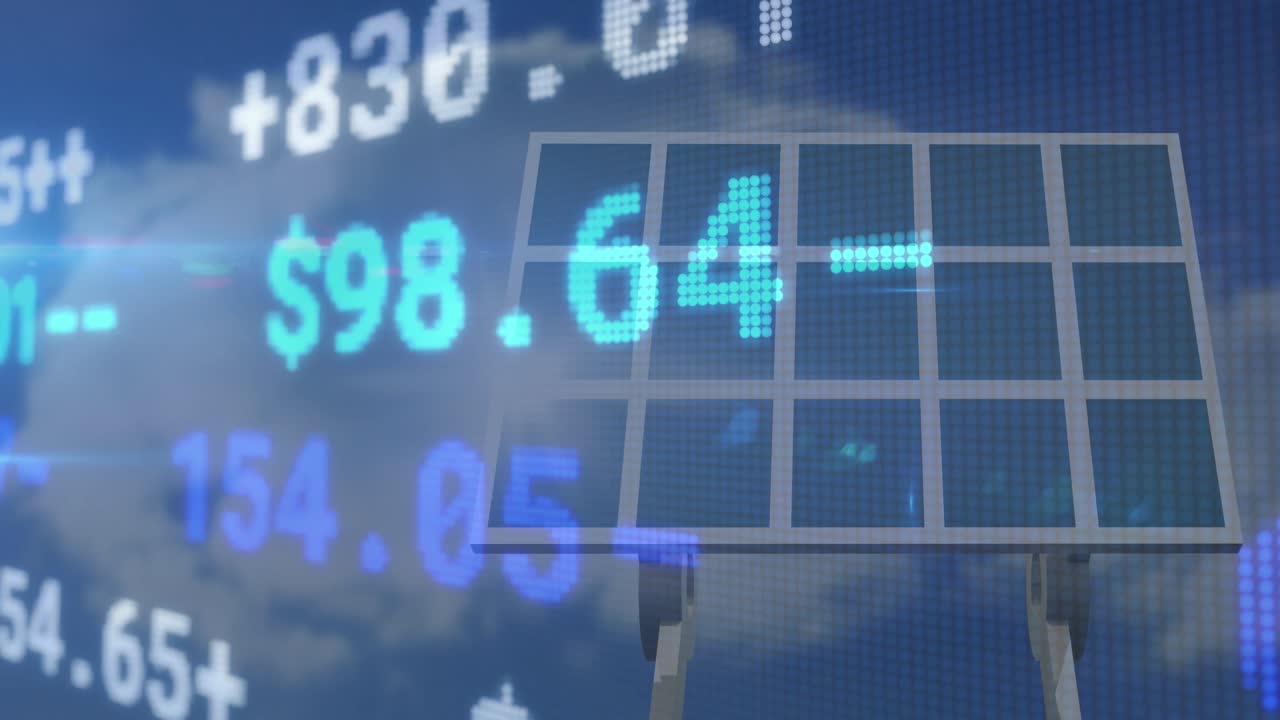 태양 전지 패널을 통해 금융 데이터 처리의 애니메이션