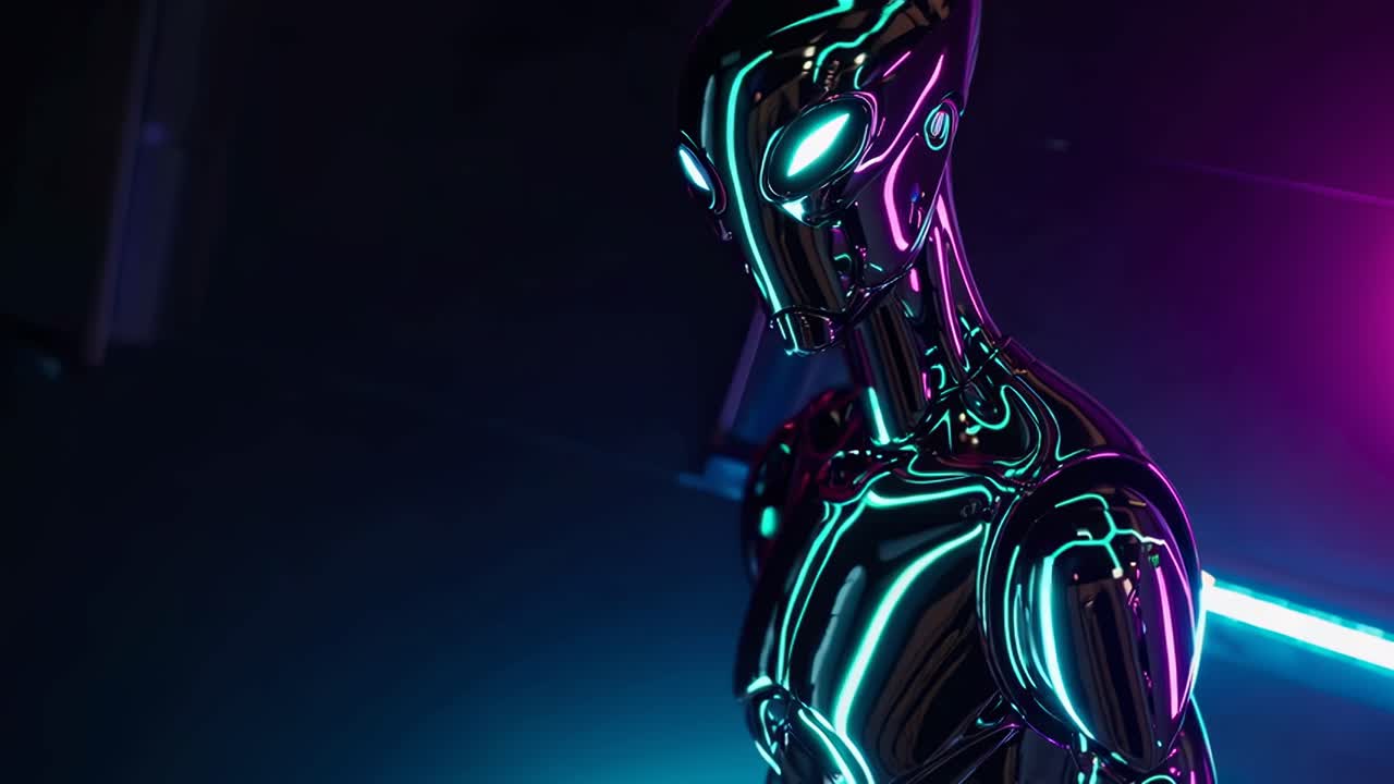 Futuristic Robot in Neon Light