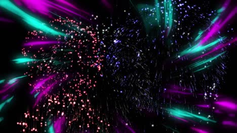 Animation-of-colourful-lights-and-exploding-fireworks-in-night-sky