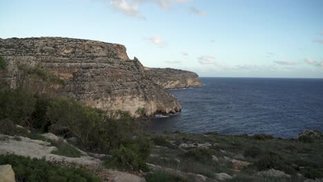 la vegetación crece en la parte superior del valle de babu cerca de las cuevas marinas de la gruta azul en malta