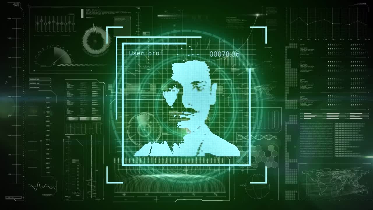 animación de múltiples iconos de perfiles cambiantes a través de una interfaz digital con procesamiento de datos