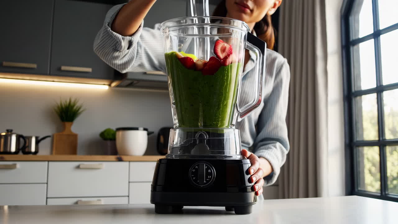 Woman Preparing a Green Smoothie