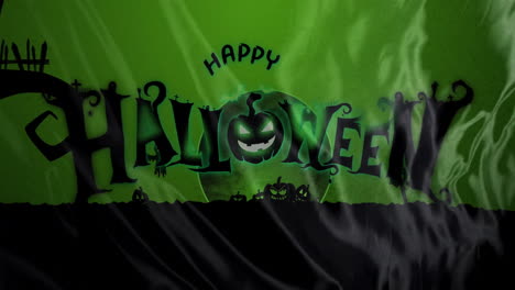 happy halloween text animation with spooky pumpkins and green background