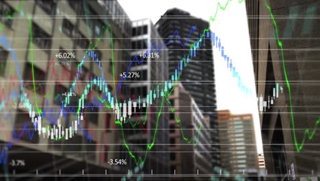 Finanzkurven-über-Den-Gebäuden-Der-Stadt