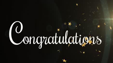 animation of congratulations text and stars on black background