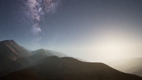 milky way stars above desert mountains