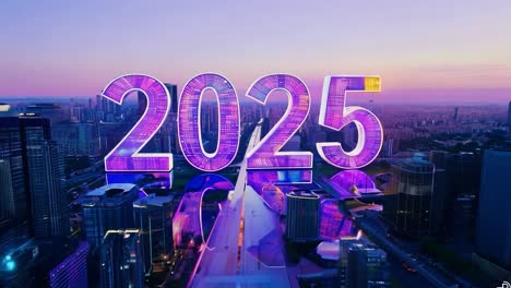 2025 new year's countdown in futuristic city