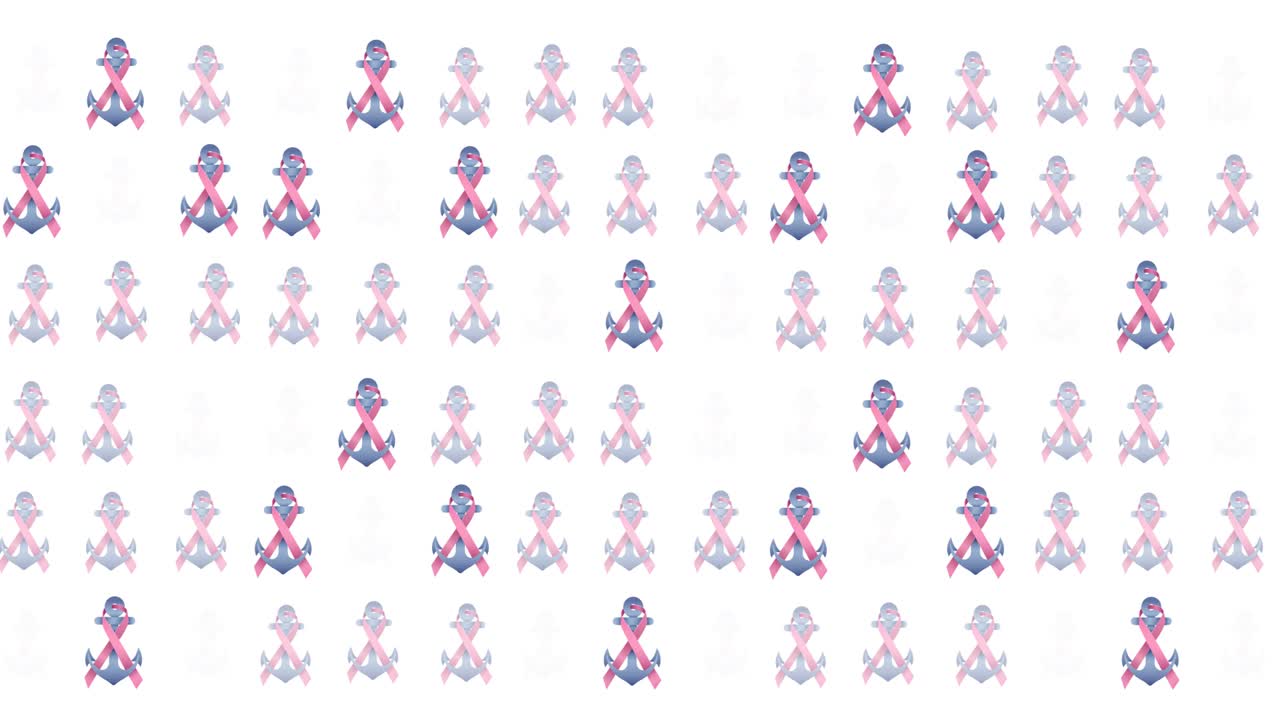 animación de un logotipo de anclaje de cinta rosa múltiple que brilla sobre un fondo blanco