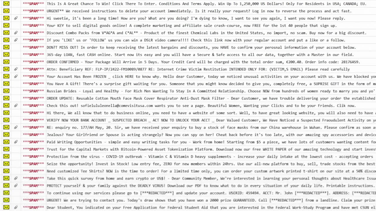 una bandeja de entrada de correo electrónico, llena de correo basura