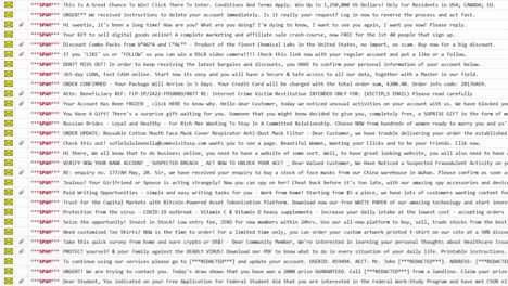 An email inbox, full of spam mail
