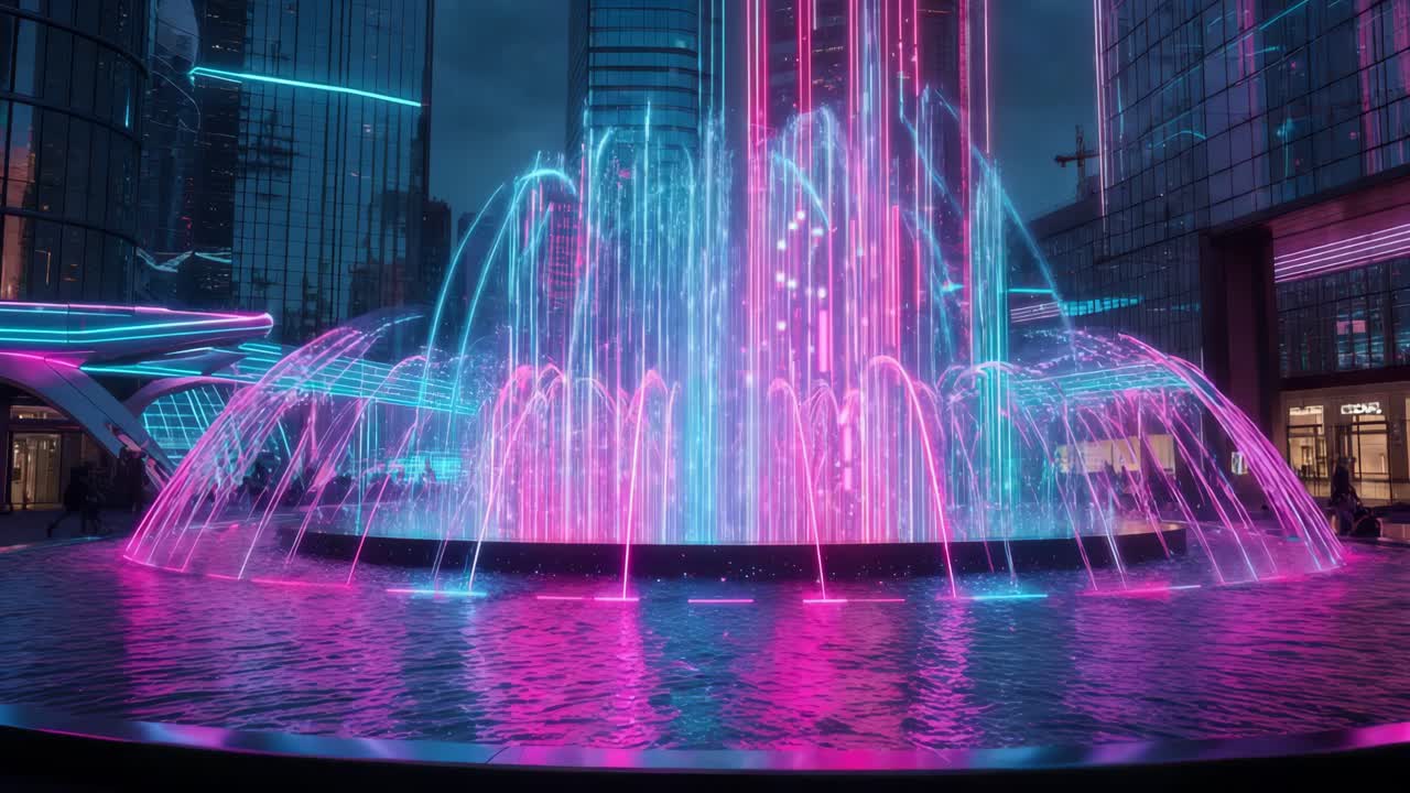 Air Mancur Neon di Kota Modern