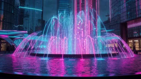 neon fountain in a modern city