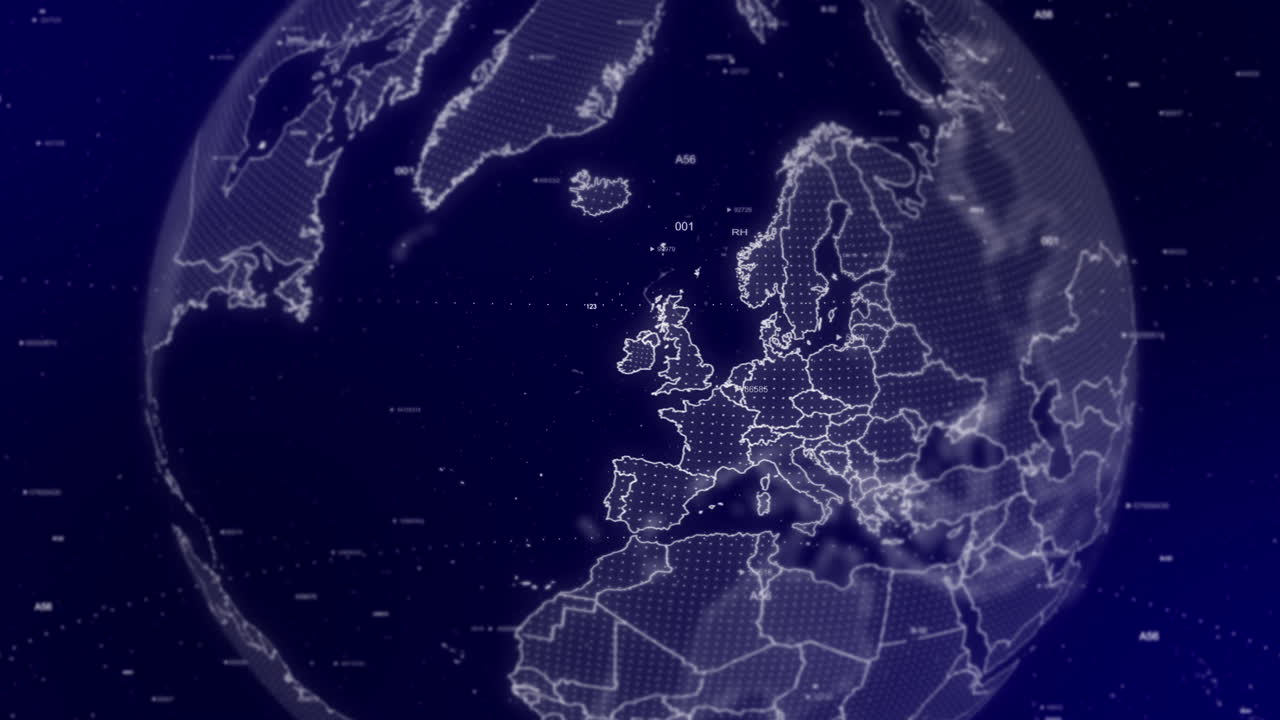 A captivating cinematic video background showcases a digital globe rotating, zooming in on Ireland | A Digital globe rotating in on Ireland country commercial video background in 4K
