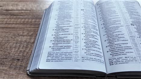 right pan across close-up bible opened to psalms