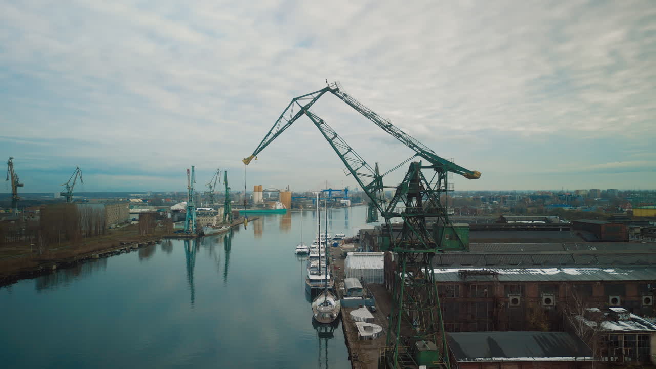 Industrial Port with Cranes and Boats