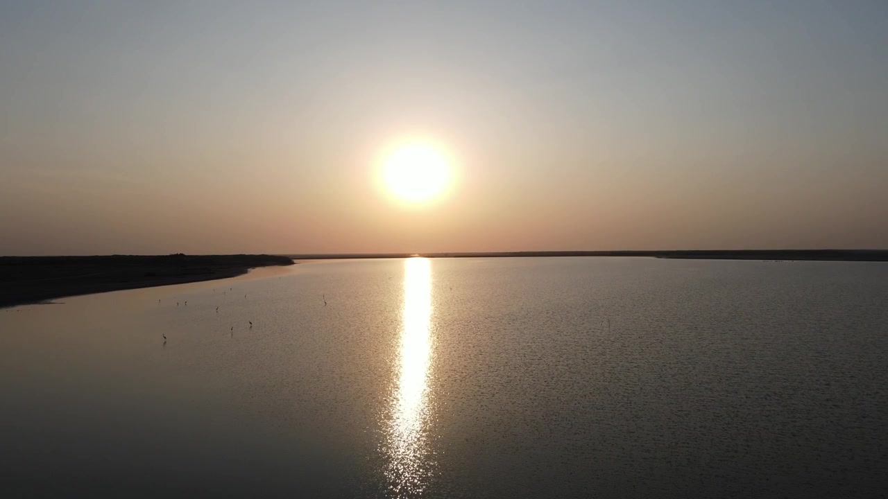 Drone shot of lake at sunset in Little Rann of Kutch, Gujarat