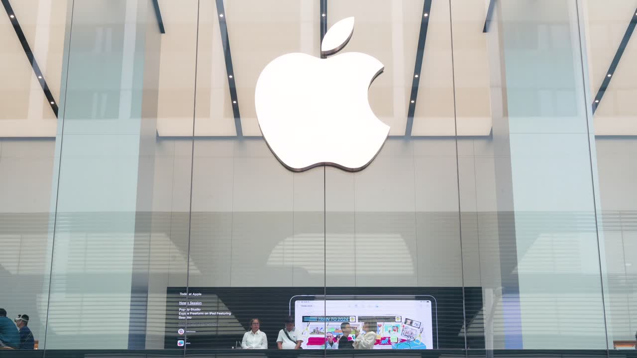 Customers are present at the Apple Store, the American technology giant, in Hong Kong.