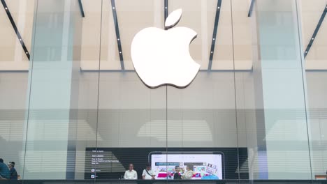 customers are present at the apple store, the american technology giant, in hong kong.