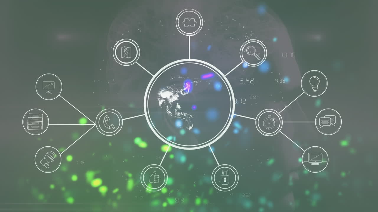 데이터 처리에 대한 아이콘과 함께 지구의 애니메이션