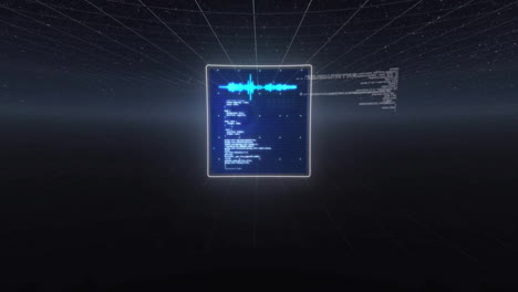Animation of digital data processing on screen over black background