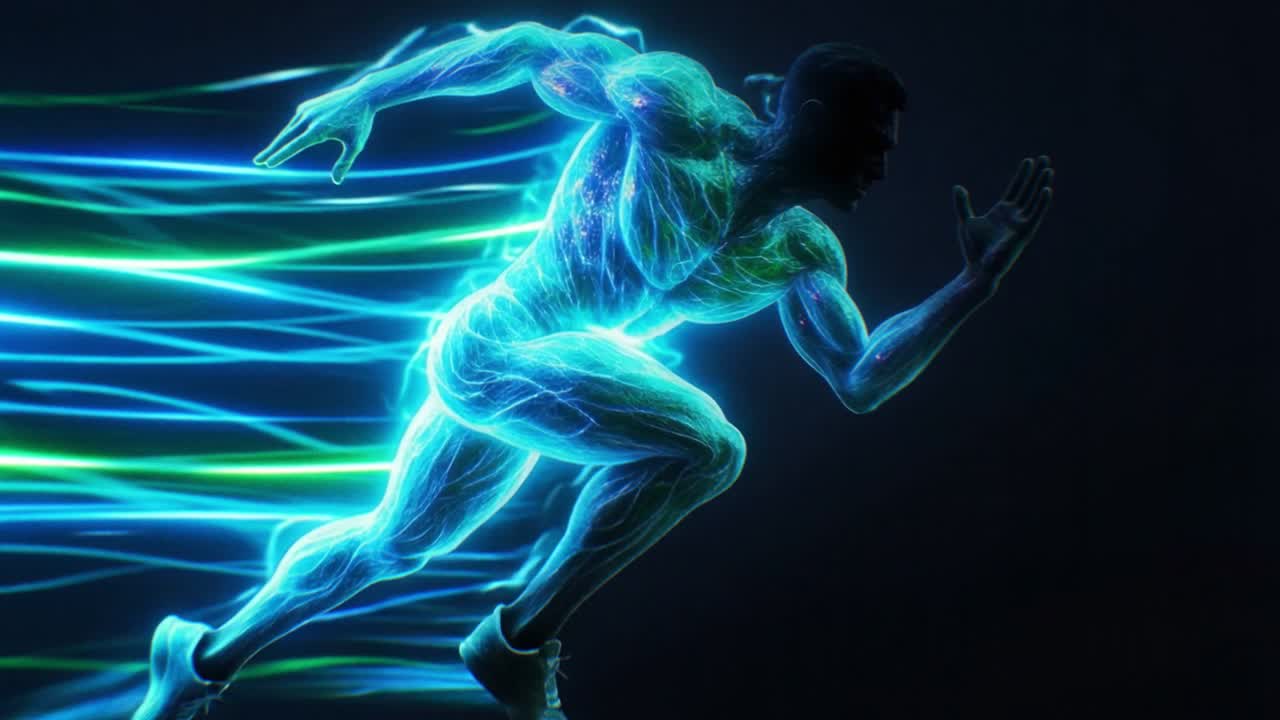 Futuristic Runner with Glowing Energy and Speed Trails