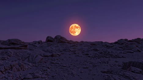orange moon over a rocky martian landscape