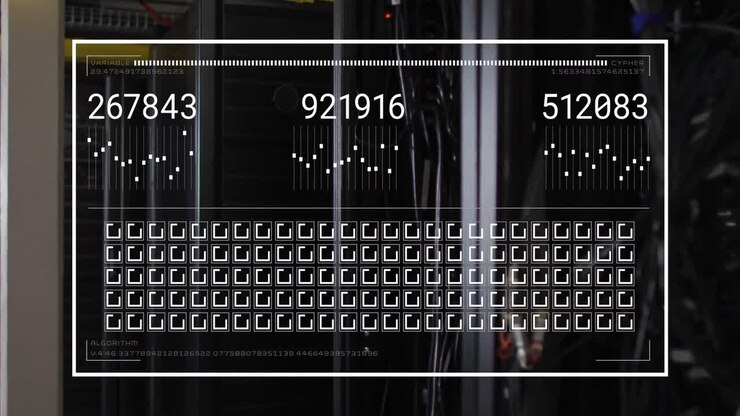 Animation of numbers and data processing over computer servers