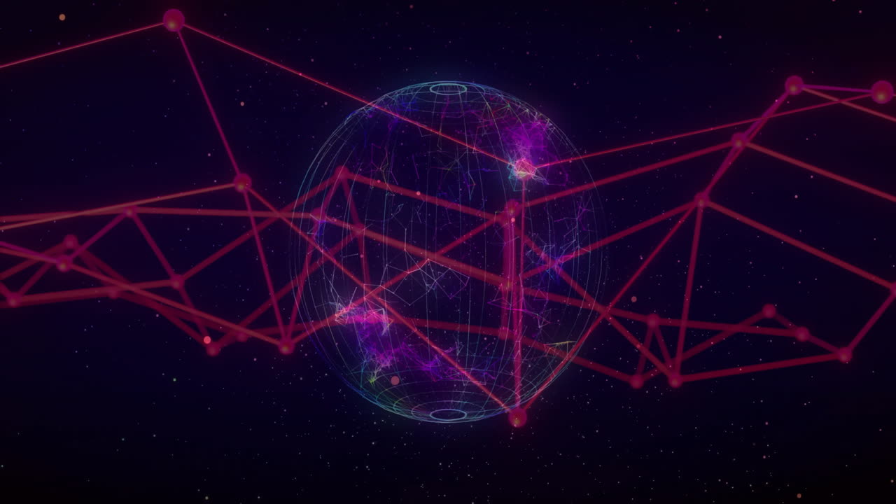 Animation of network of connections and globe on black background