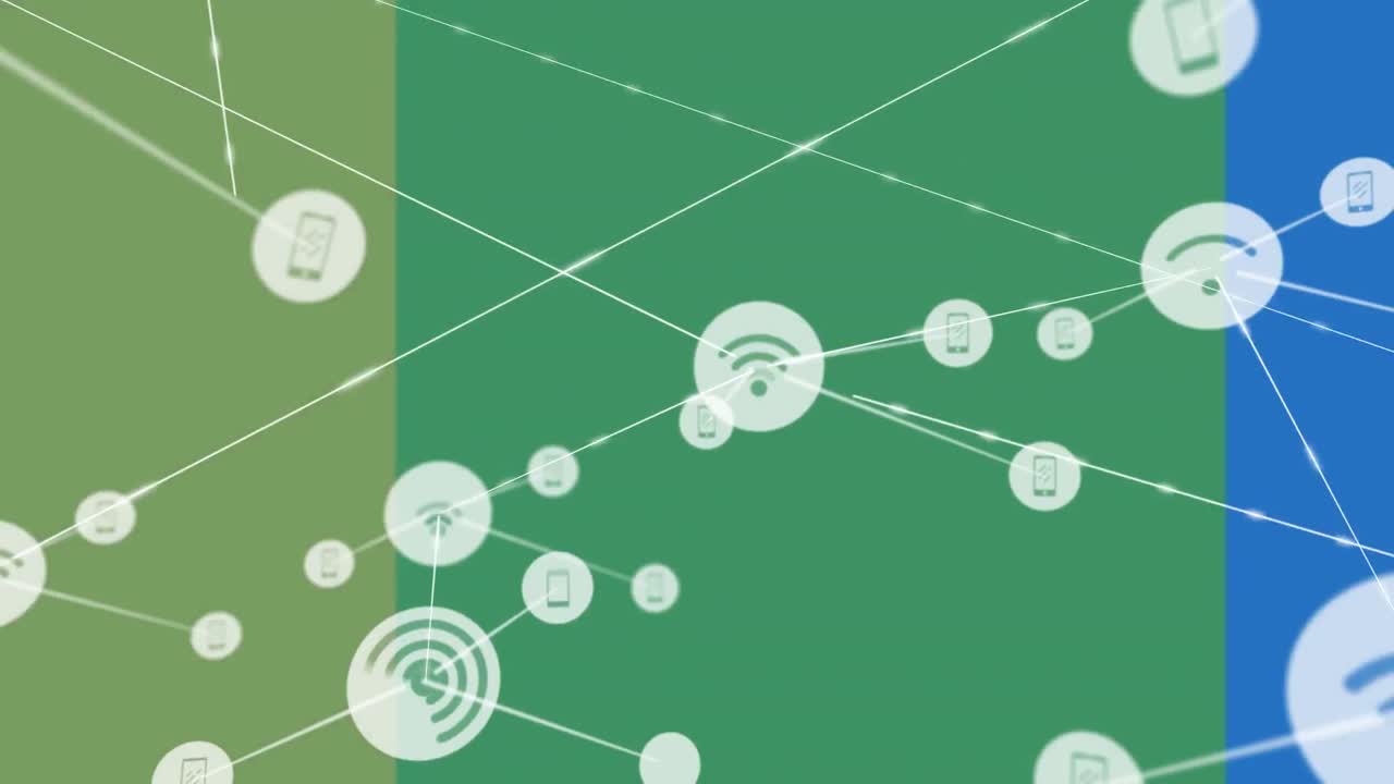 다채로운 배경에 아이콘으로 연결 네트워크의 애니메이션