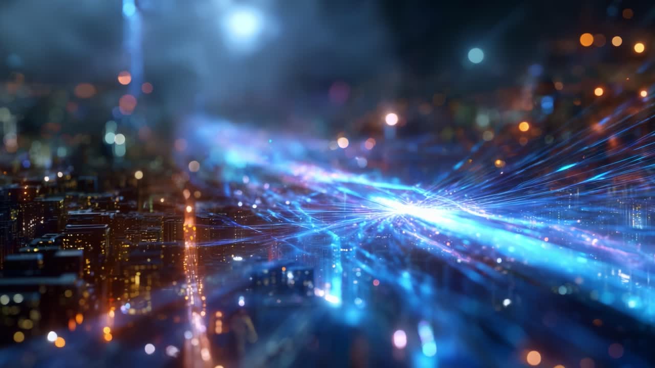 Un viaggio affascinante attraverso un paesaggio urbano abbagliante, illuminato da luci vivaci ed energie dinamiche, che mette in mostra la bellezza della vita notturna urbana e della tecnologia