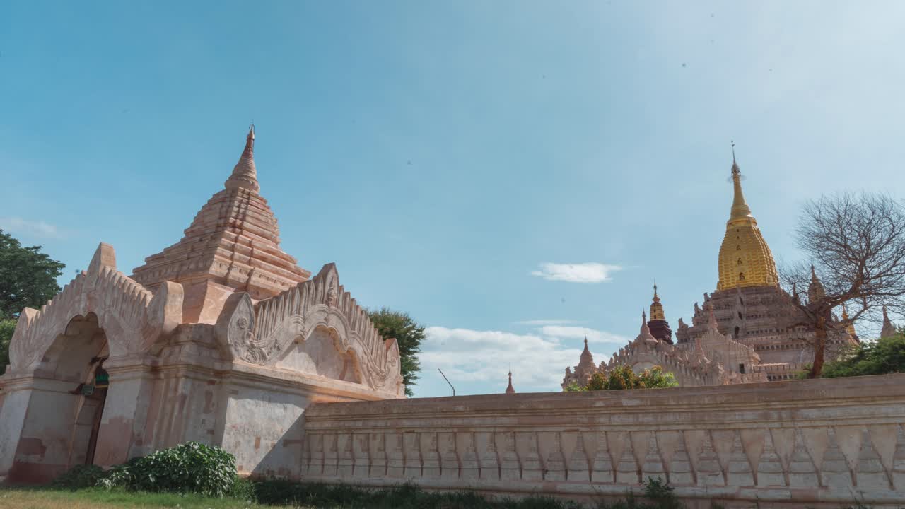 Timelapse of the white Ananda Temple, a historic Buddhist site in Bagan, Myanmar, Southeast Asia