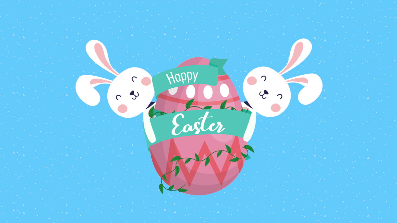 buona pasqua carta animata con conigli e uova dipinte
